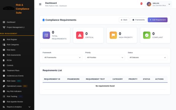 Compliance register screenshot