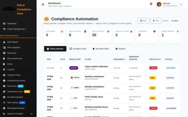 Filing calendar screenshot