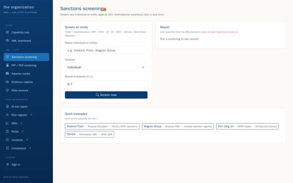 Sanctions screening screenshot