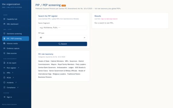 PEP / PIP screening screenshot